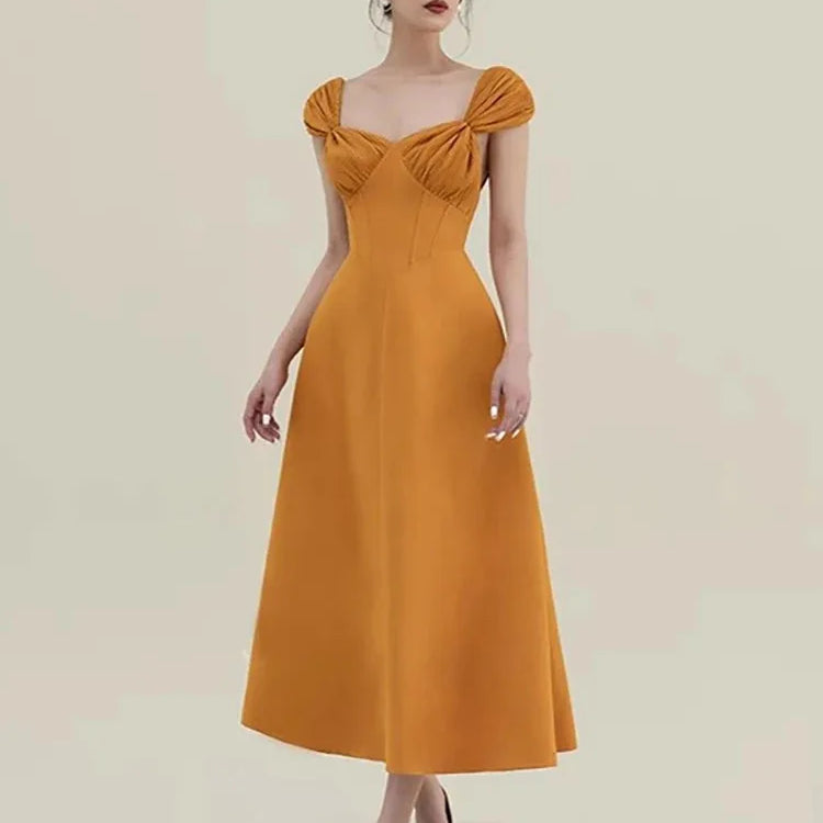 DEAT Women's Dress Bowkont Square Collar Pleated Sleeveless Waist Backless Casual Dresses Spring New Fashion 13DB3266