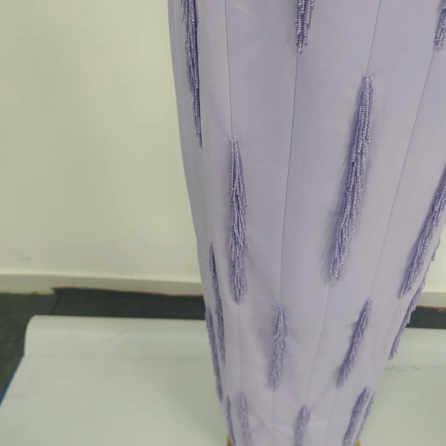 Purple Slimming Spliced Bead Elegant Dresses for Women Strapless Sleeveless Temperament Dress Female Clothing New