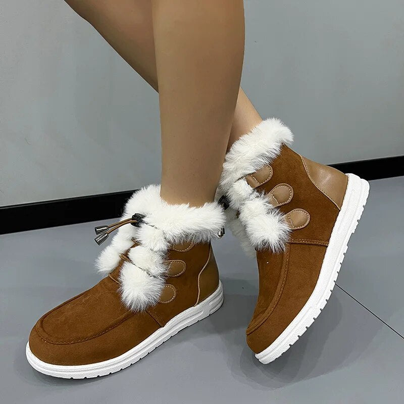 Women's Snow Boots 2024 Faux Fur Long Plush Ankle Boots Women Elastic Band Warm Winter Botas Mujer Non-Slip Cotton Padded Shoes