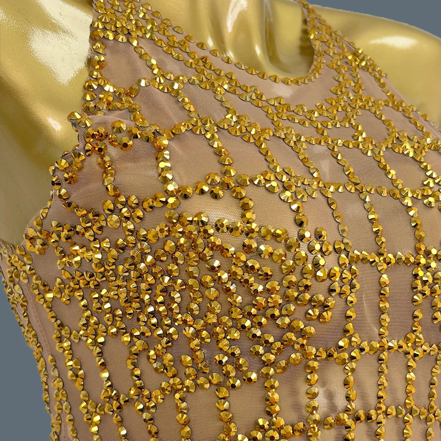 Sexy Gold Diamonds Party Dress Women Short Dress Birthday Party Nightclub Carnival Mini Gowns DJ Dance Stage Show Costume Qipan