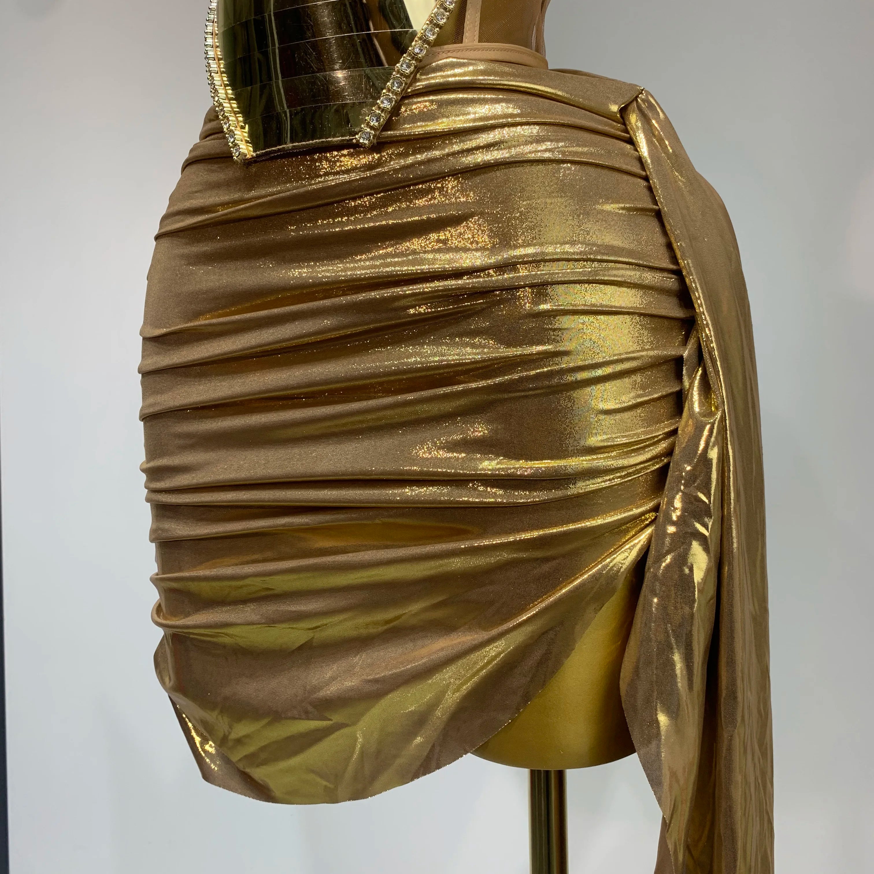 2025 Sparkly Gold Sequin Sexy Top Two Pieces Set Women Celebrate Party Birthday NightClub Performance Dancer Show Stage Outfit