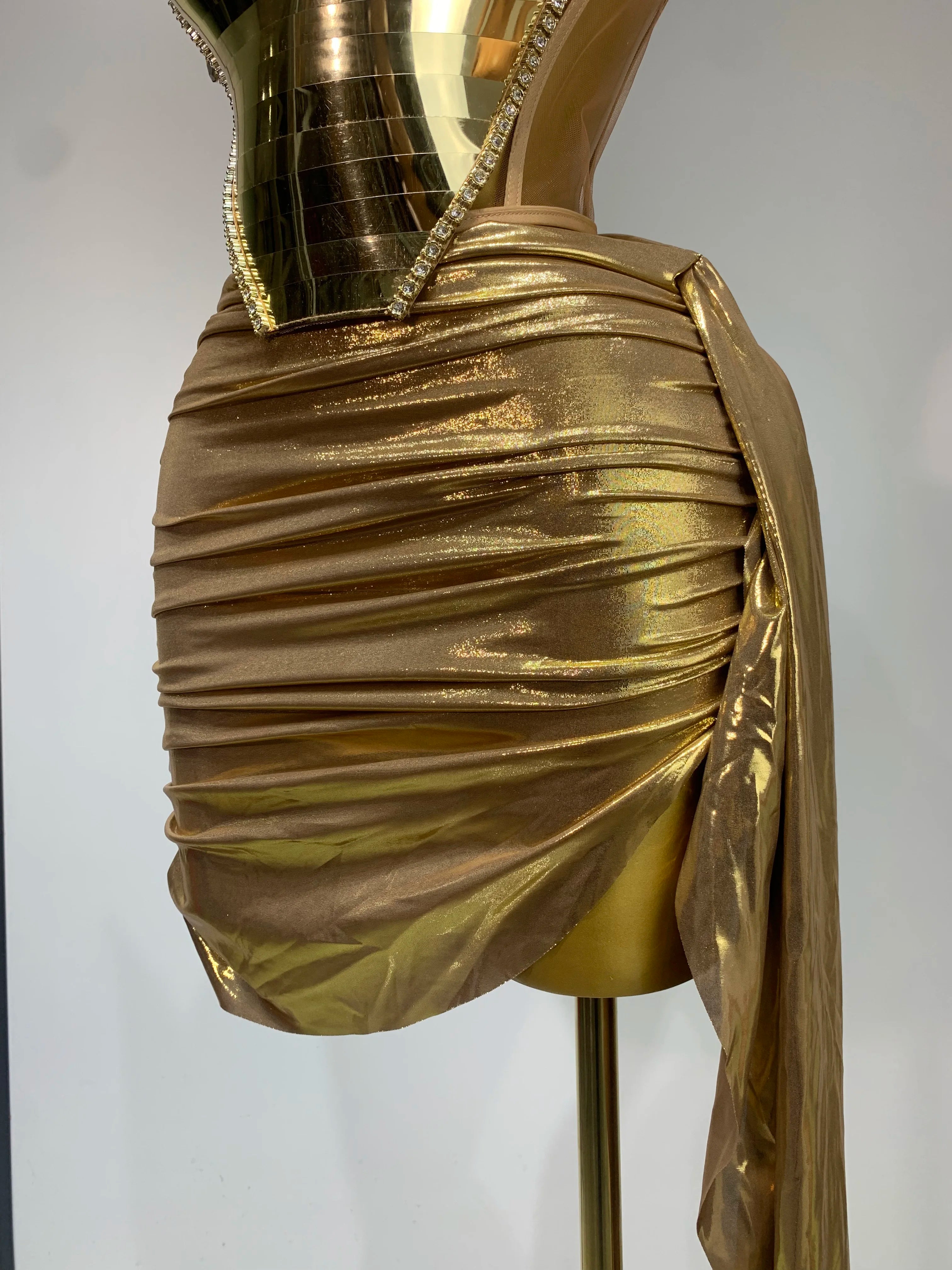 2025 Sparkly Gold Sequin Sexy Top Two Pieces Set Women Celebrate Party Birthday NightClub Performance Dancer Show Stage Outfit