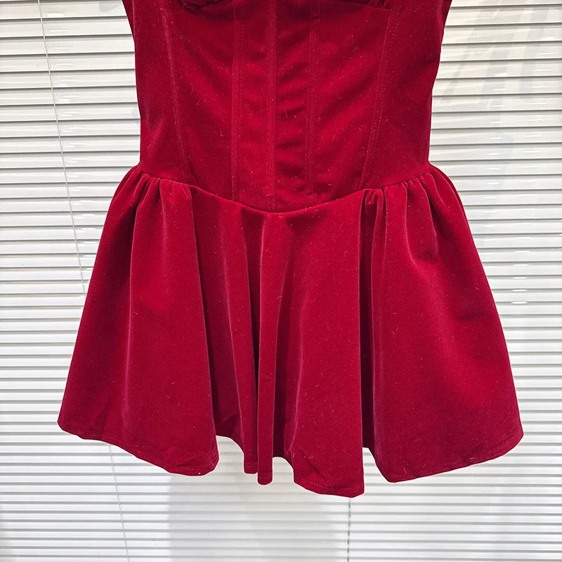 Winter New Elegant Fashion Bow Tie Velvet Waist-Cinching Strap Dress For Women Backless Dresses Female 11A07742