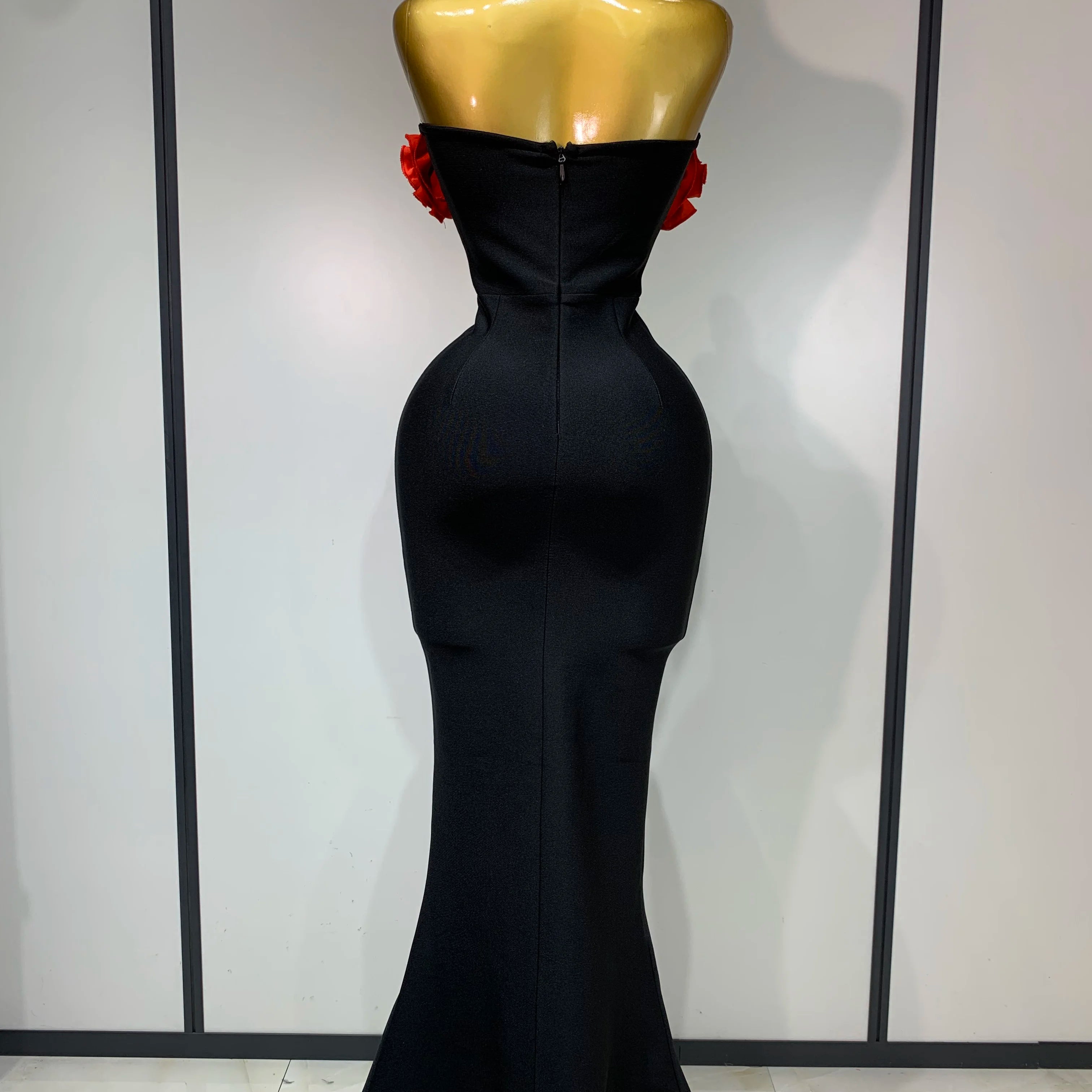 Sexy Strapless Flower Appliques Sexy Diamond Bodycon Bandage Mermaid Dress Celebrity Evening Runway Party Club Birthday Dress