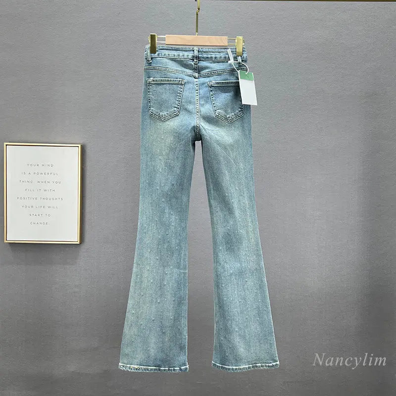 Skinny Jeans for Women Spring Cloth New High Waist Slimming Heavy Embroidery Hot Drilling Denim Pants Long Trousers