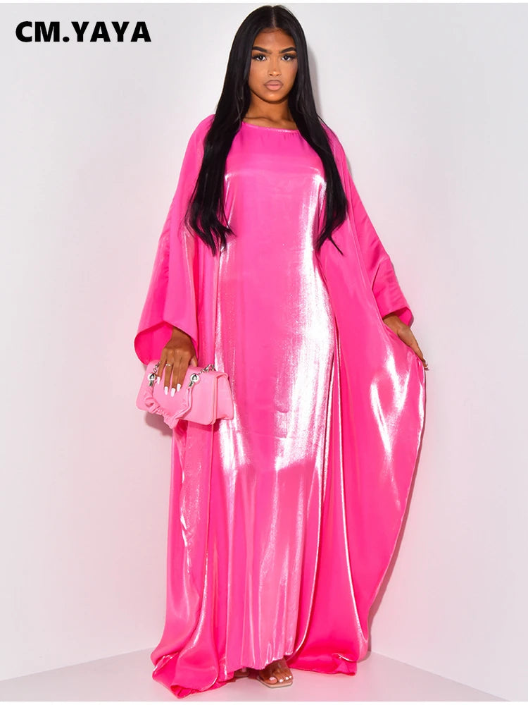 Women Loose O-neck Full Batwing Sleeve Long Maxi Dress Summer Satin Vintage Africa Streetwear Vestido Evening Dresses