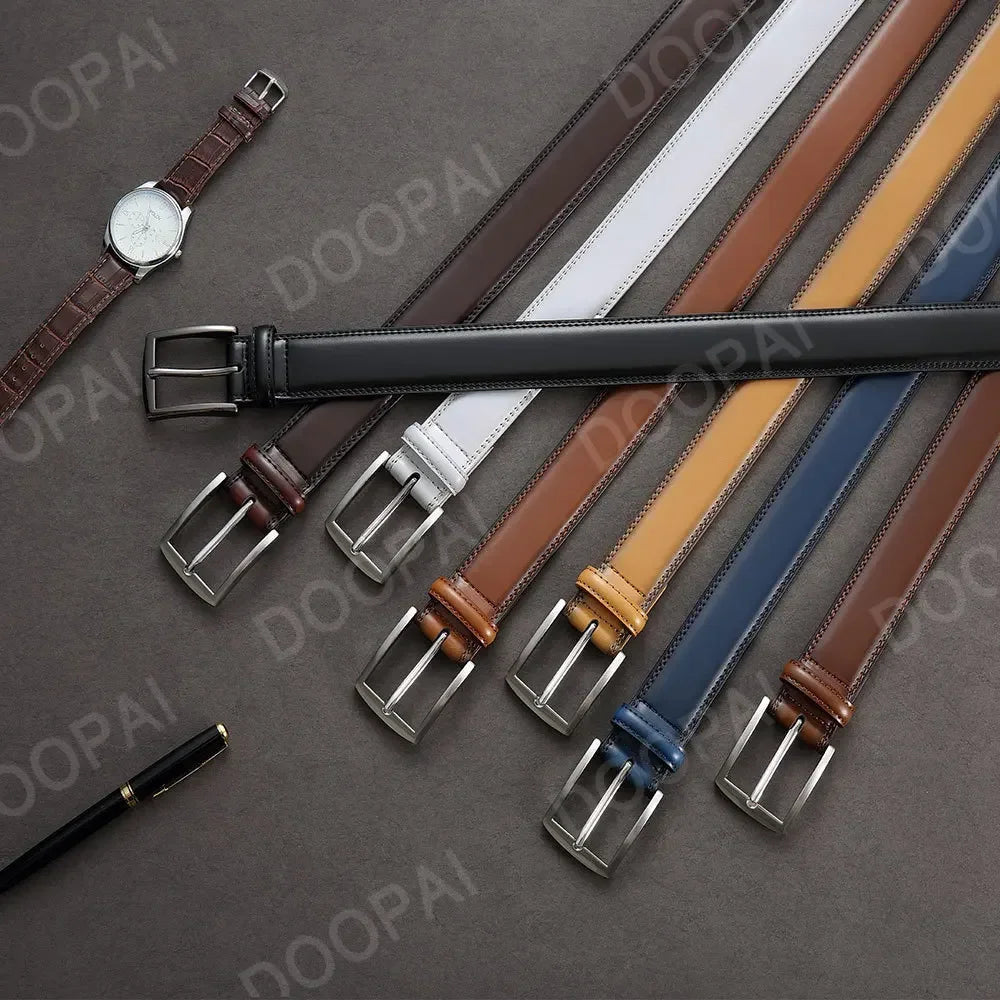Men Belts Genuine Leather LONG Large Pin Buckle Metal Automatic Buckle Male Belts Strap Male