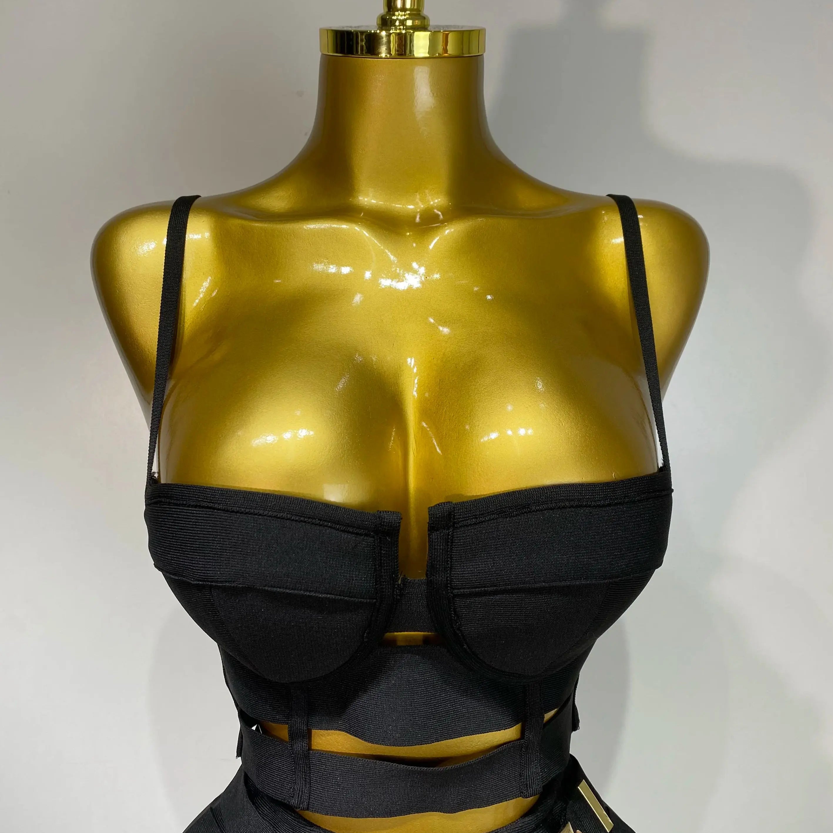 Women Sexy Black Cut Out Bodycon Bandage Skirt Two Piece Set 2025 Celebrity High Streeet Evening Birthday Club Party Outfits