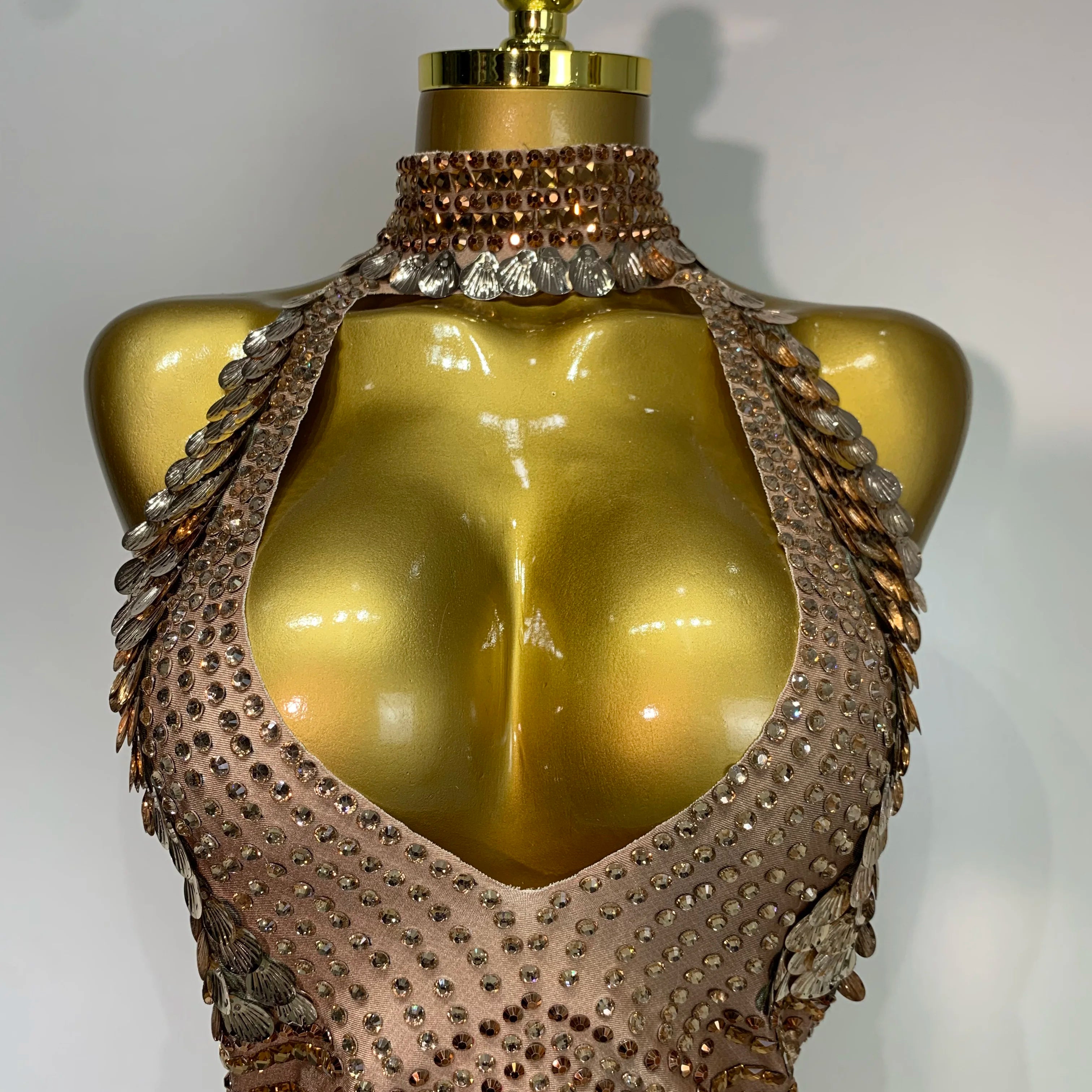 Luxury Sparkly Rhinestones Tassels Sequins Bodysuit Women Sexy Halter Backless Stage Performance Costume Club Birthday Outfit