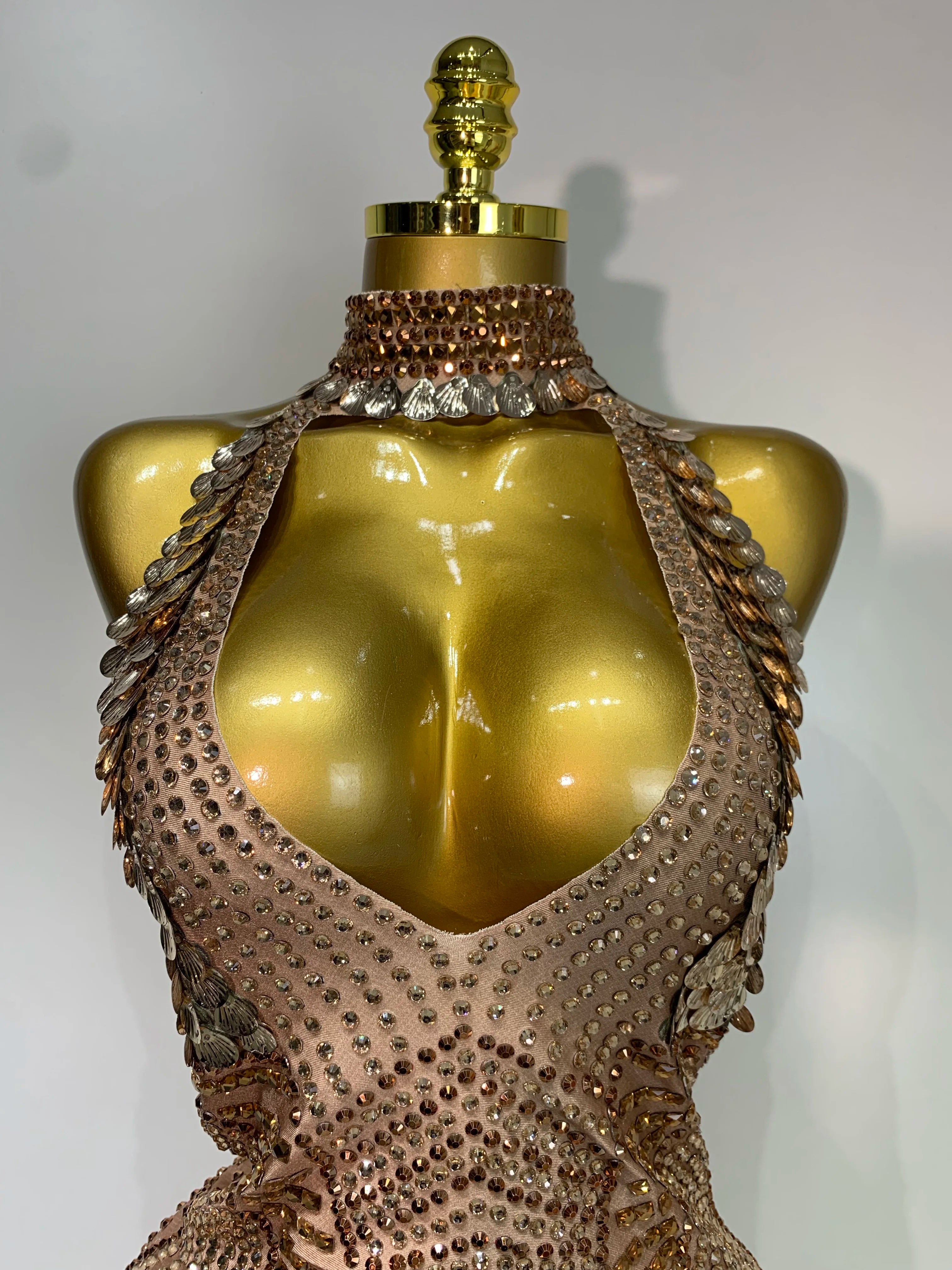 Luxury Sparkly Rhinestones Tassels Sequins Bodysuit Women Sexy Halter Backless Stage Performance Costume Club Birthday Outfit