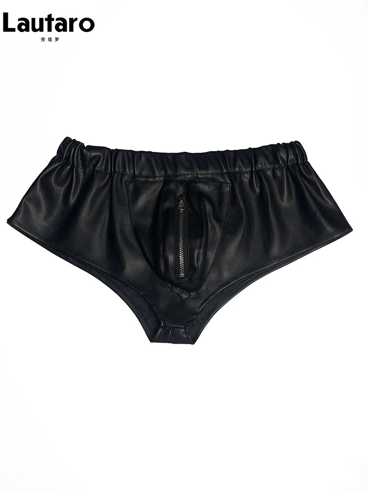 Lautaro Summer Soft Red Faux Leather Shorts for Men Elastic Waist Luxury Designer Emo Clothes Mens Underwear Sexy Thong 2025 Black