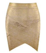 Ladies Rayon Thick Short Rayon Bandage Skirt Cocktail Party Cute Mini Skirt Vestidos Gold