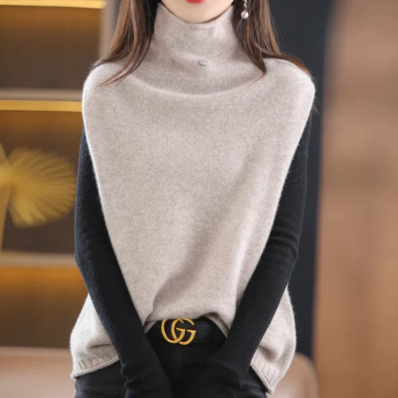 Turtleneck Waistcoat Women's Knitted Vest New Autumn And Winter Sleeveless Top Sweater JQ137 camel