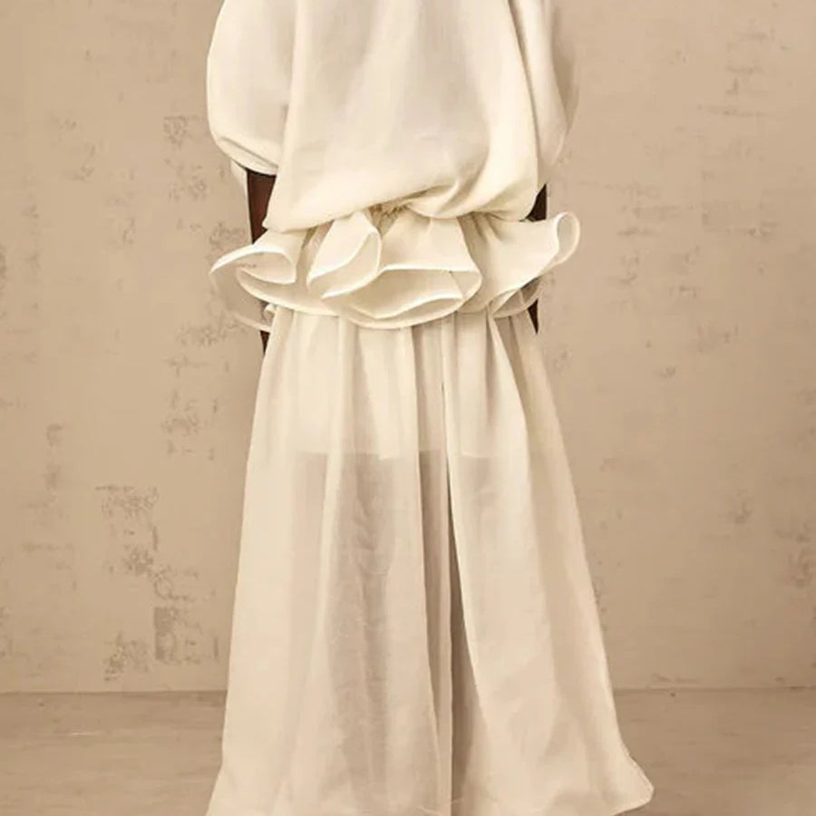 Solid Loose Spliced Bow Tunic Dresses for Women Half High Neck Short Sleeves Patchwork Ruffles Dress Female Clothes