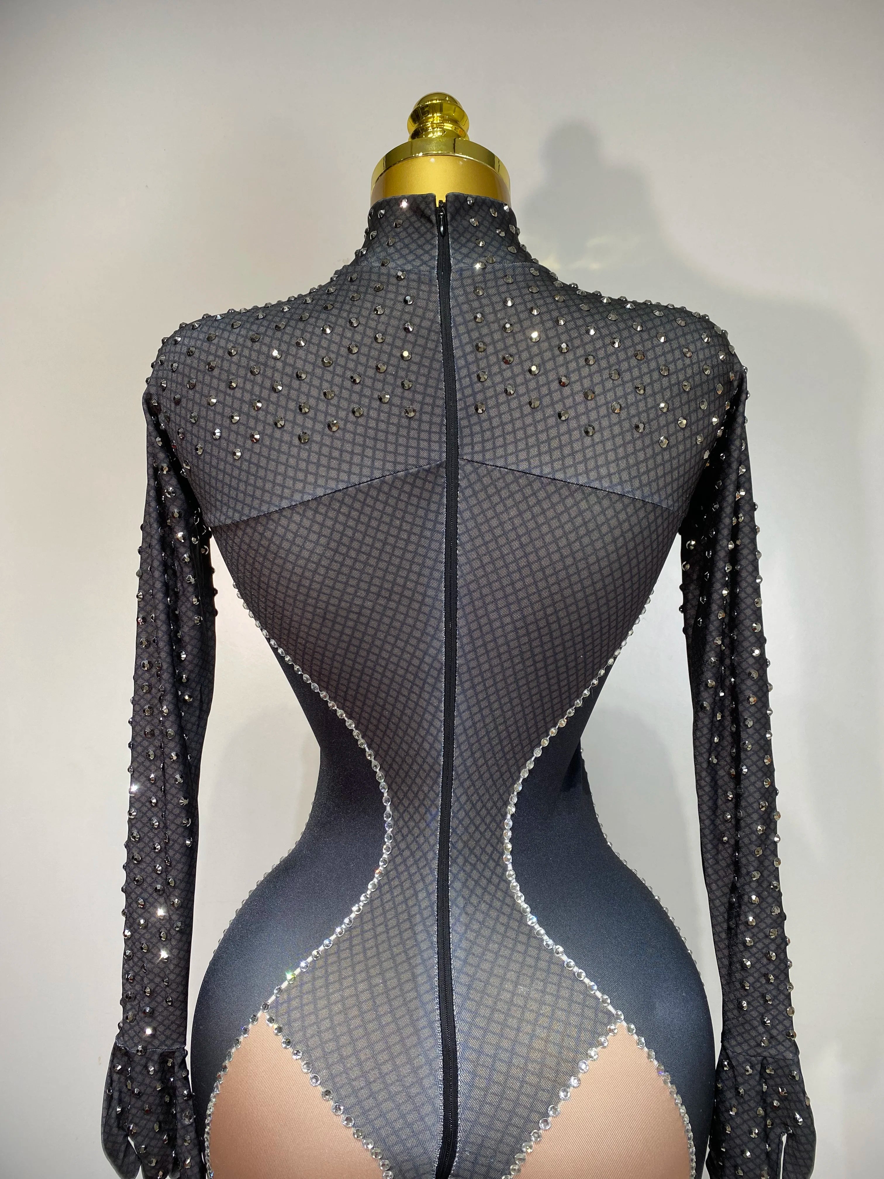 Sparkly Diamond Women Sexy Bodycon Jumpsuit Nightclub Bar Party Show Gogo Dancer Clothing Drag Queen Outfit Stage Costume