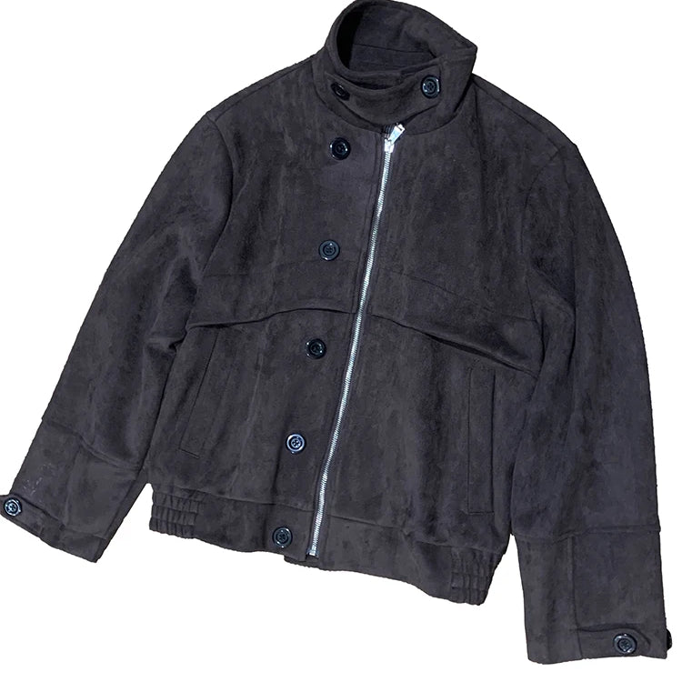 Lautaro Autumn Short Windproof Soft Brown Faux Suede Leather Jacket Men with Plaid Lining Inside Elegant Luxury Designer Clothes Brown