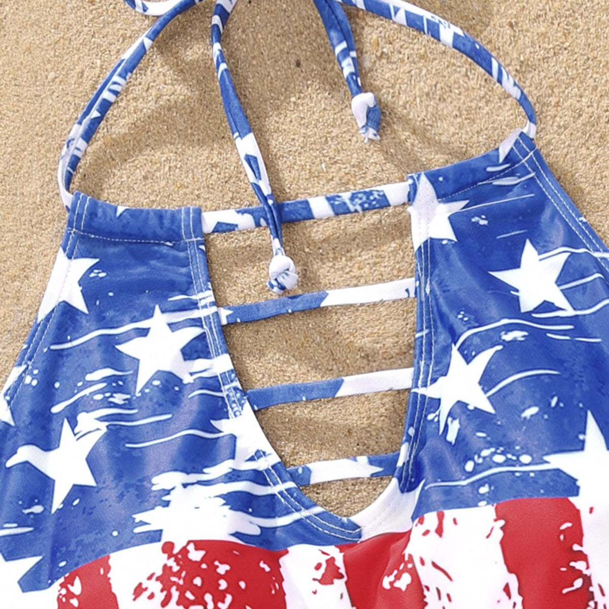 Sexy Women American Flag Hollow Out Drawstring Halter Tankini Set Brazilian Swimsuit 2024 New Bra Two Piece Swimwear Beachwear