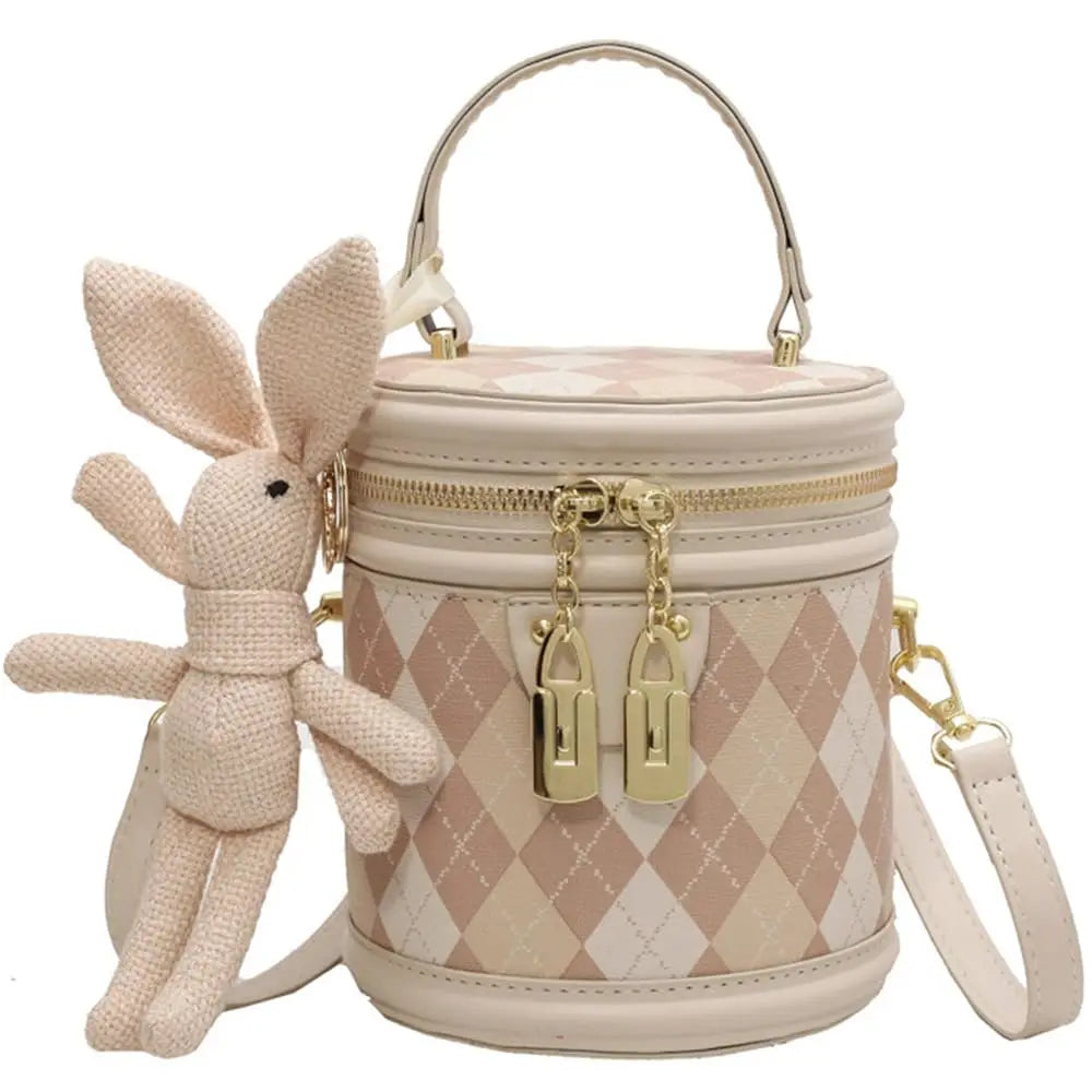 Women's Bag for Women Fashion Luxury Designer Zipper Small Handbags For Women Leather Bucket Shoulder Bag 2023 New Trend Pendant White-With Dolls