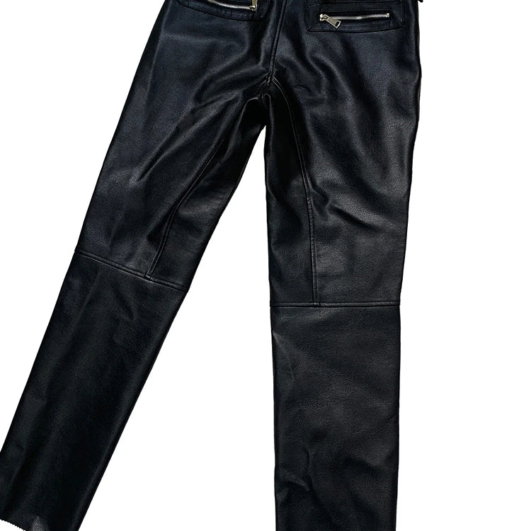 Lautaro Autumn Cool Black Fitted Faux Leather Moto & Biker Pencil Pants Men High Waist Luxury Mens Designer Clothes Fashion 2025