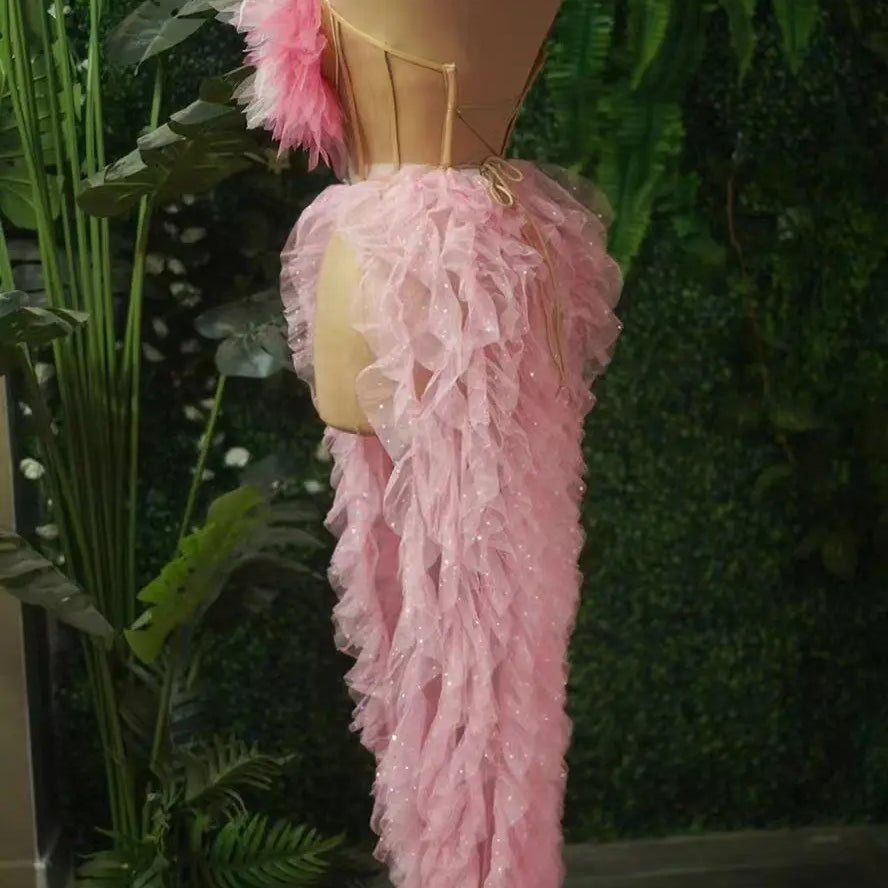 2024 New Fashion Women Sexy Strapless Ruffles 2 Pieces Bodycon Long Dress Celebrate Nightclub Party Performance Costume