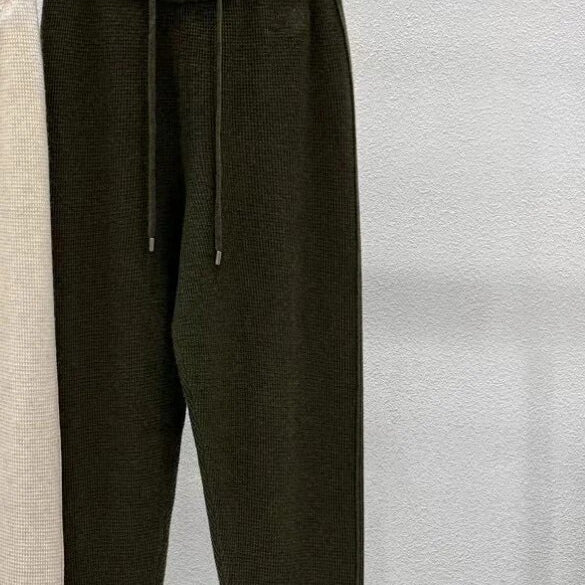 Winter 2024 Cashmere Casual Style Knitted Set of Clothes Khaki Pants