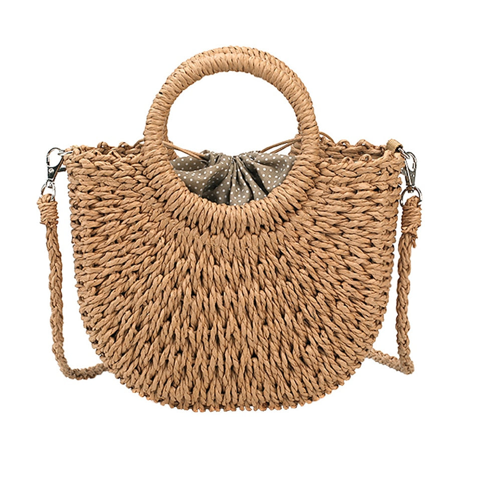 Summer Straw Handbag Wooden Handle Large Capacity Paper Rope Woven Straw Bag 2024 New Fashion Summer Vacation Travel Beach Bag brown14