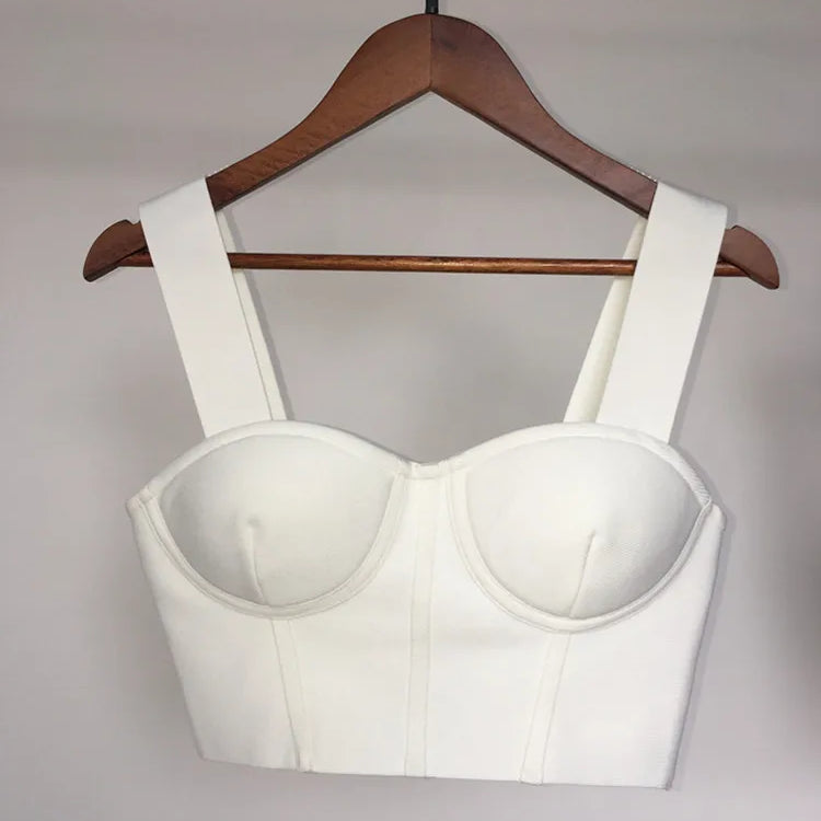 Women Summer Soild Sexy Strapless Backless Orange Black White Camis Bandage Tops 2023 Celebrity Designer Fashion High Street Top WHITE