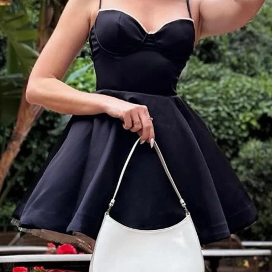 Suninheart Summer Elegant A Line Dress Lovely Floral Print Tulle Skirt Dress Casual Holiday Party Dresses Women 2024 New Arrival black