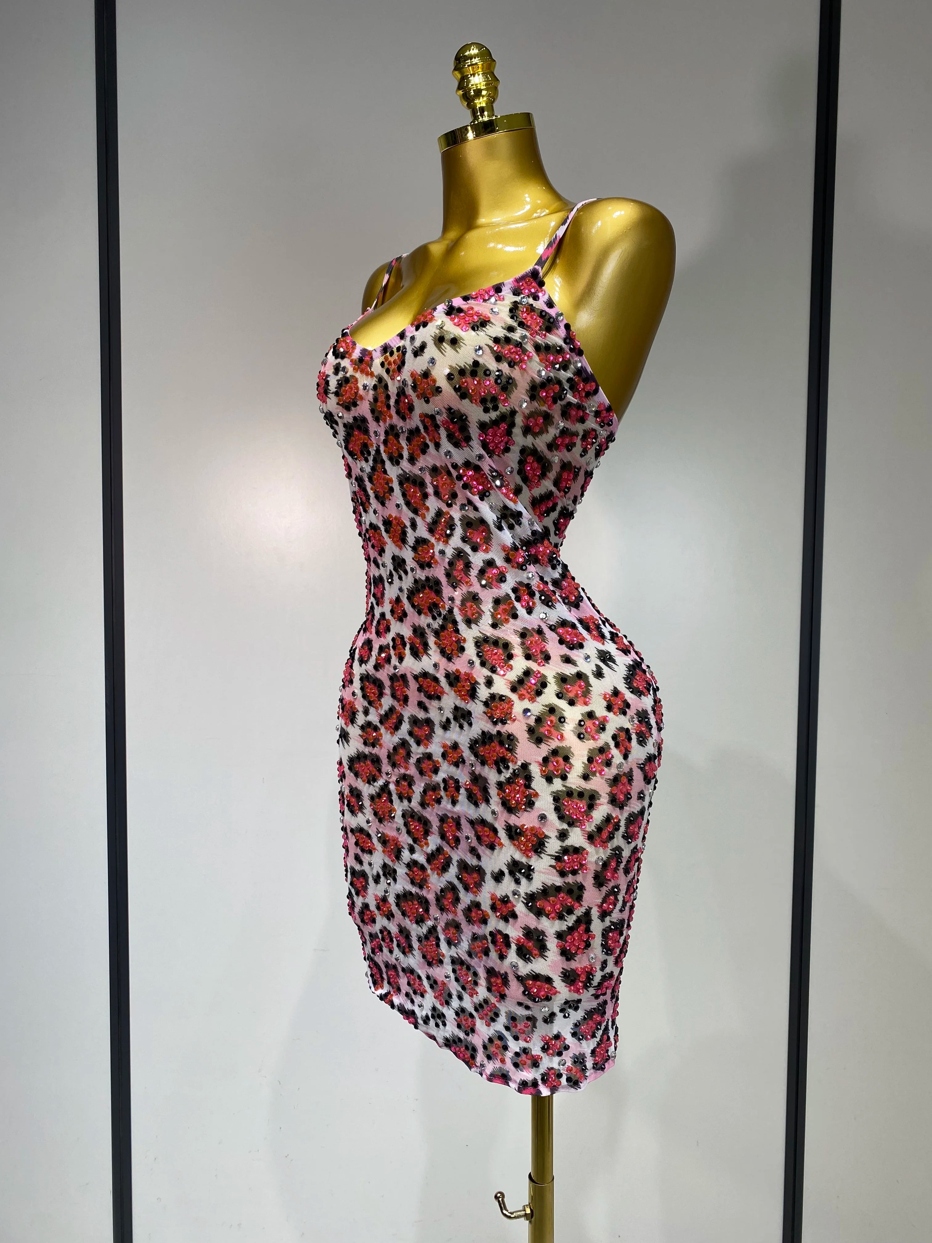 Sparkly Gold Rhinestone Transparent Sleeveless Mini Dress Evening Birthday Celebrate Party Nightclub Dance Performance Outfit