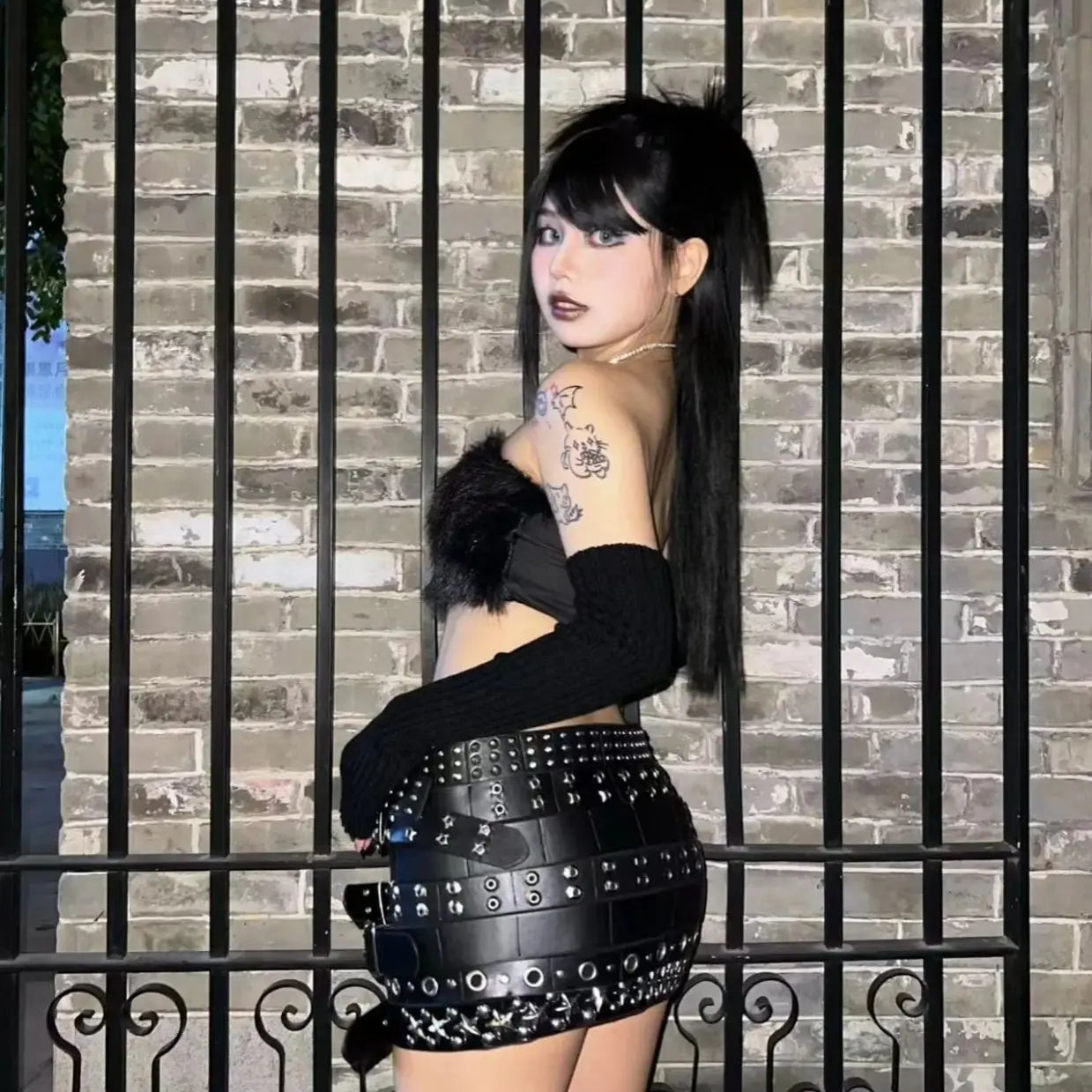 Lautaro Spring Cool Black Pu Leather Mini Skirt Women with Many Belt Low Waist Luxury Designer Steampunk Clothes Streetwear 2025