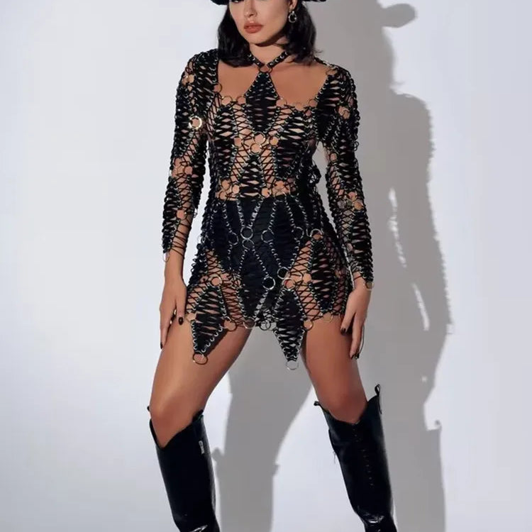 Sexy Long Sleeve Hollow Out Black Mini Laced Backless Women Celebrity Dress Elegant Party Evening Club Vestido