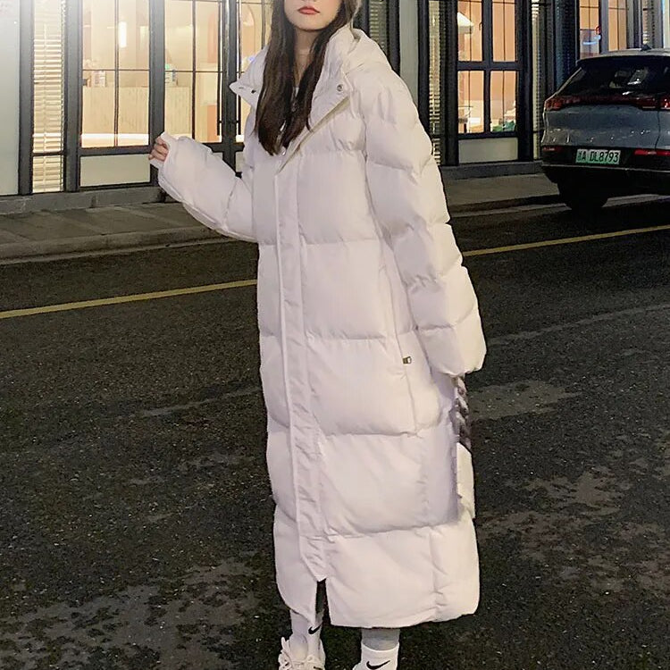 Peut-être nouvelle couleur unie longue droite manteau d'hiver décontracté femmes Parkas vêtements à capuche élégant veste d'hiver vêtements de dessus pour femmes 