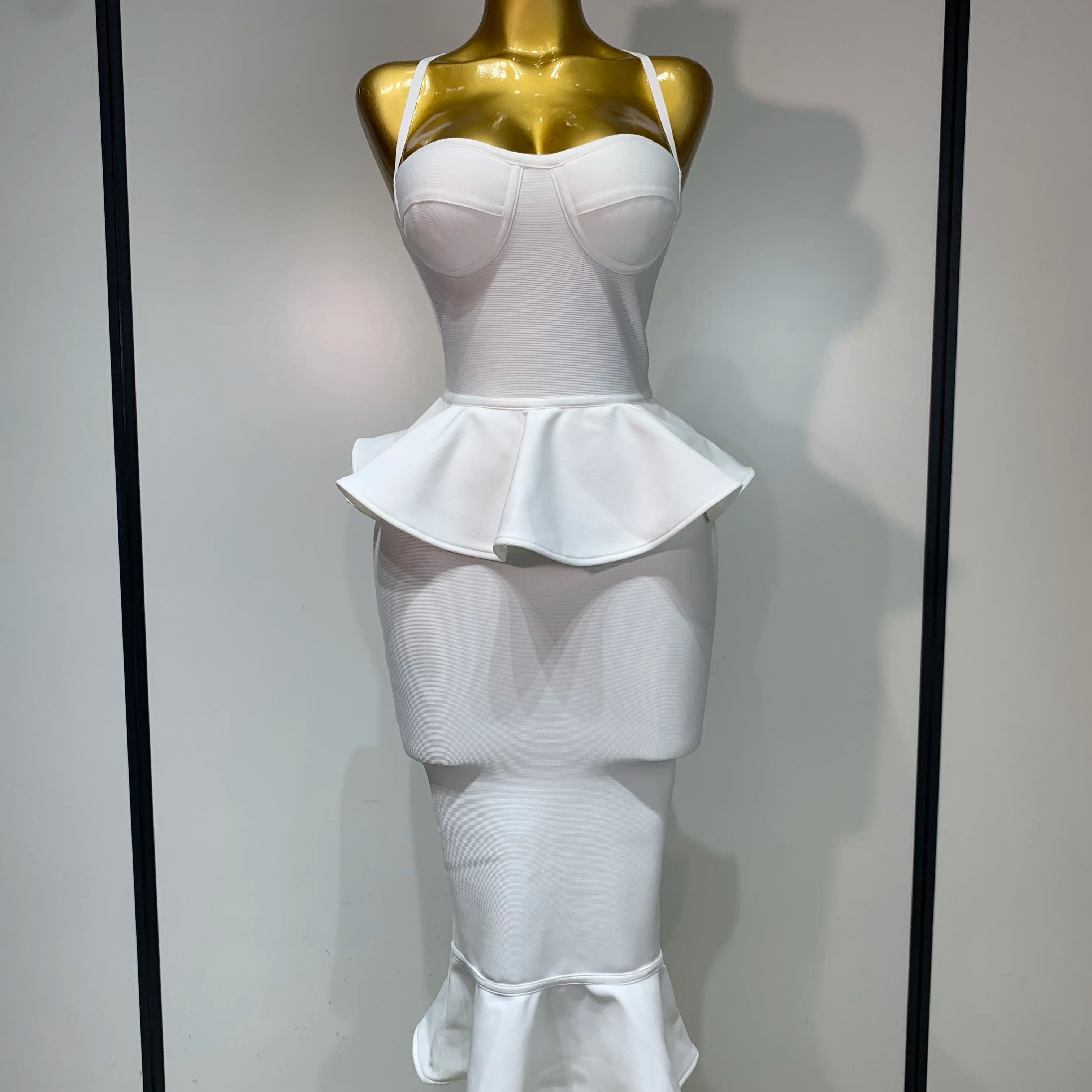 Women Sexy Backless Tierred Bodycon Bandage Dress 2025 Celebrity Elegant Evening Party Club Wedding Dress Birthday Vestido WHITE