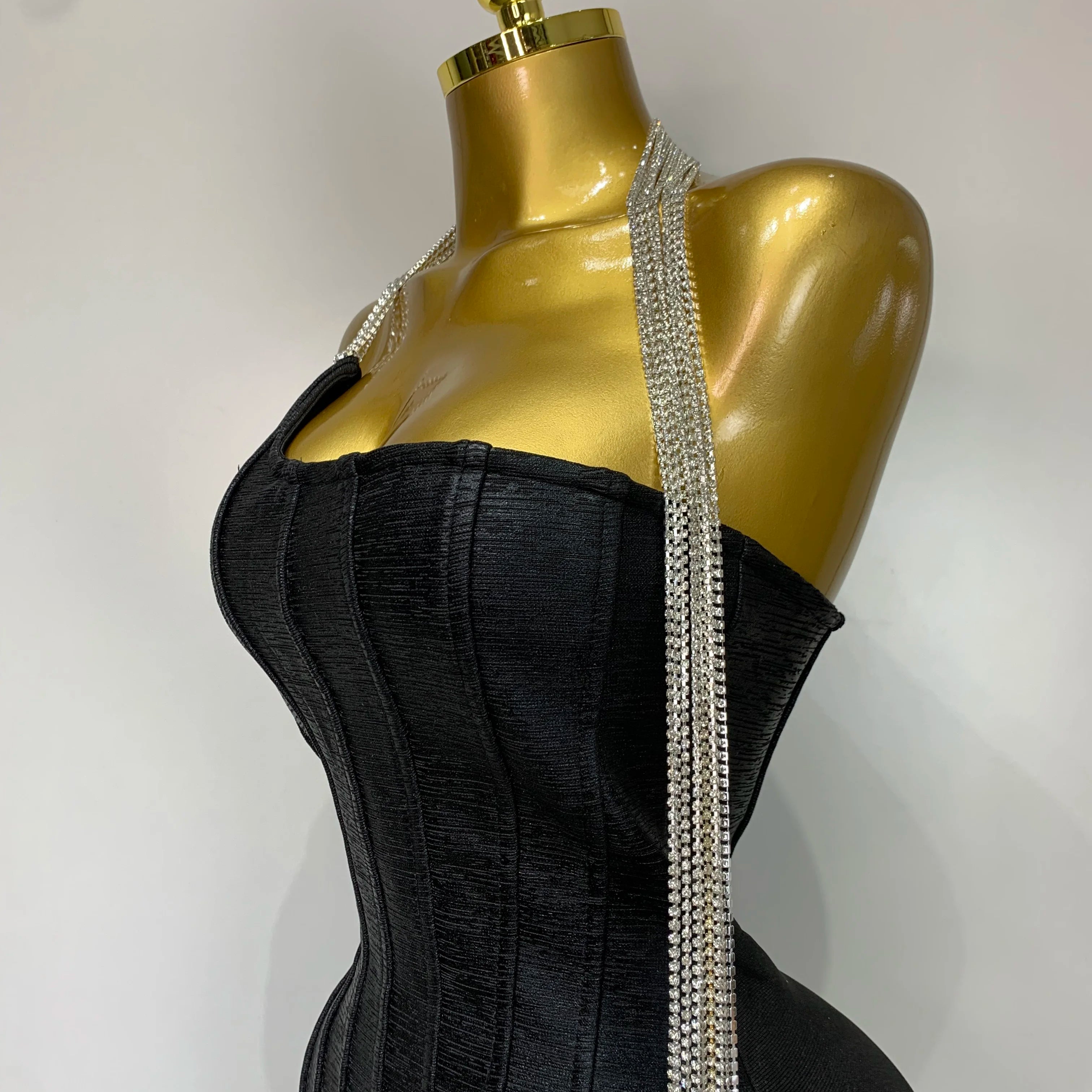Women Sexy Strapless Backless Bandage Dresses Fashion Sleeveless Beading Cocktail Evening Party Luxury Birthday Prom Gown