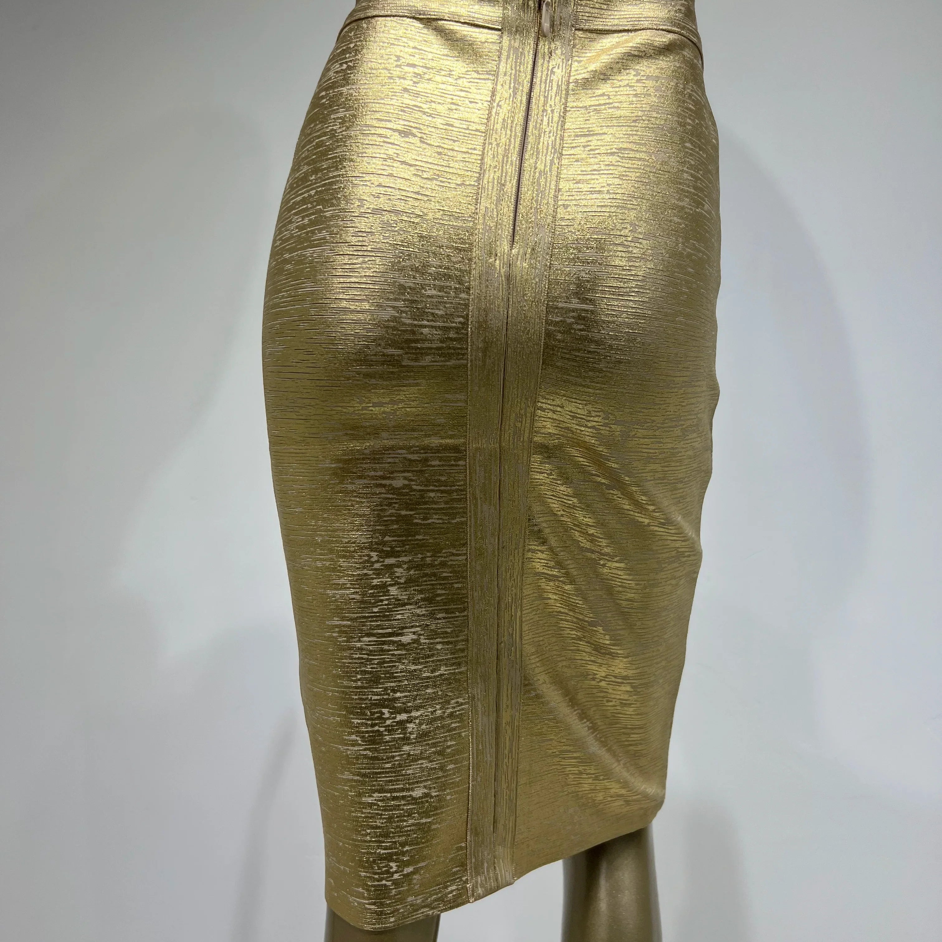 Women Summer Skirt Sexy Black Silver Gold Bronzing Bandage Skirt High Street Designer Skinny Party Midi Pencil Skirts 60cm