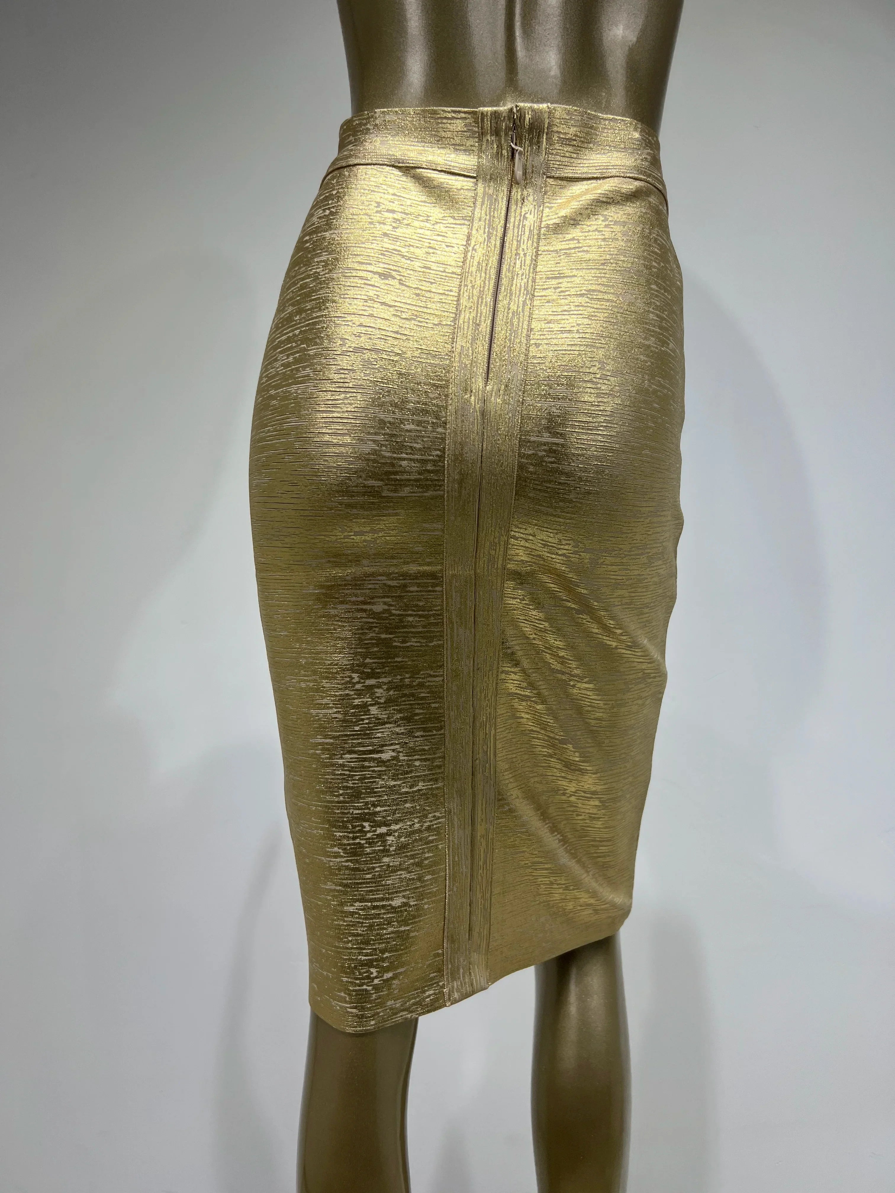 Women Summer Skirt Sexy Black Silver Gold Bronzing Bandage Skirt High Street Designer Skinny Party Midi Pencil Skirts 60cm