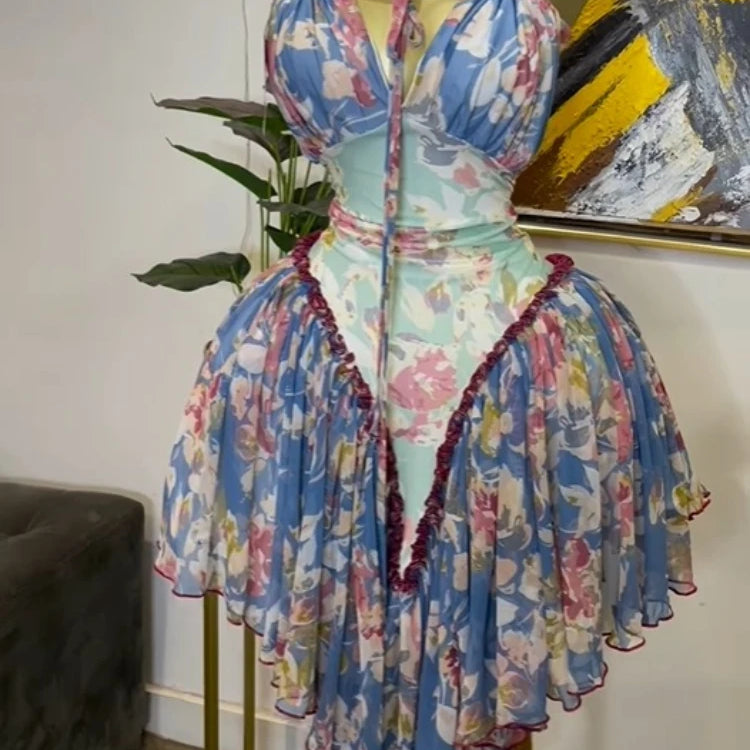 GLCMYAYA Women Patchwork Strap with Scarf A-line Maxi Long Dress 2025 Female Vacation Holiday Party Birthday Dresses Vestidos MULTI