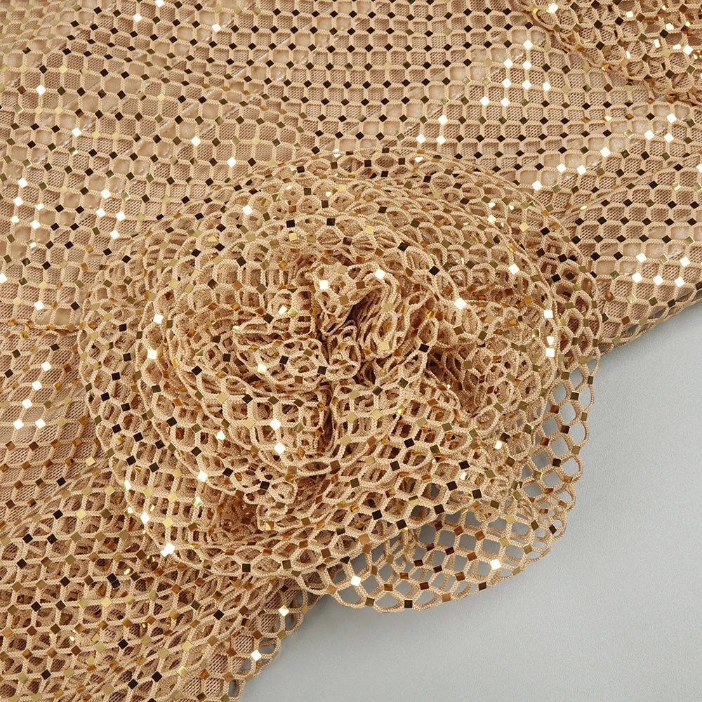 Flirty Glam Gold Sequin Strappless High Slit Backless Maxi Dress for Dance Party Summer Gown