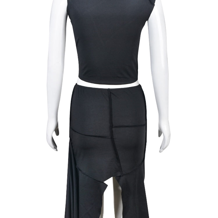 Two Piece Set Women Ripped Grunge Outfits Sexy Sleeveless Slim Crop Top+High Waist Cut Out Midi Skirts 2024 Spring Fall Y2K Suit