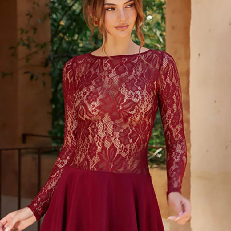 Lace Long Sleeve Sexy Mini Dress For Women Robe Patchwork O Neck Sheer Lace High Waist A-line Club Party Dress Vestido