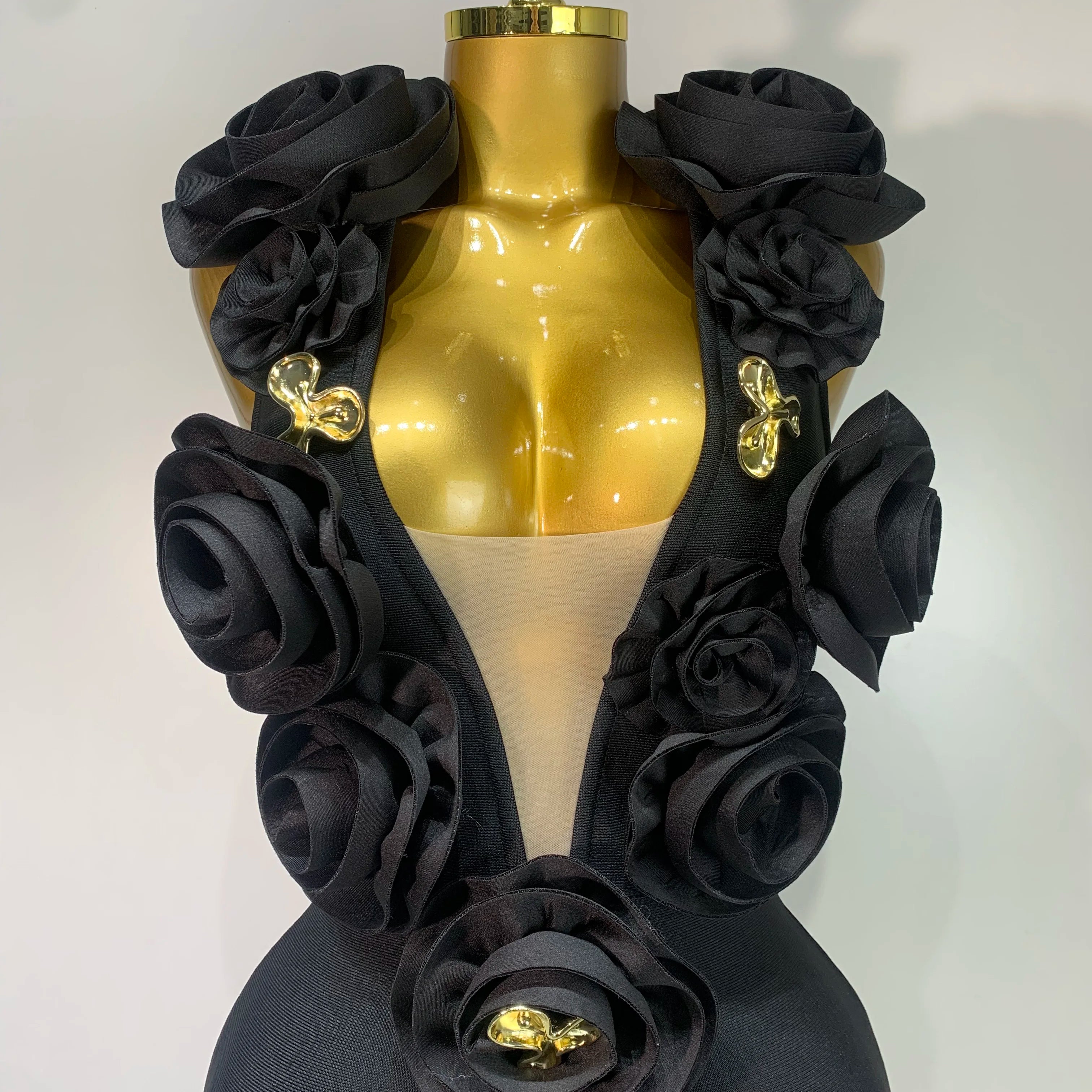 Fashion Black 3D Flower Bodycon Long Bandage Dress Celebrity Elegant Party Birthday Dress Women's Sleeveless Sexy Vestidos