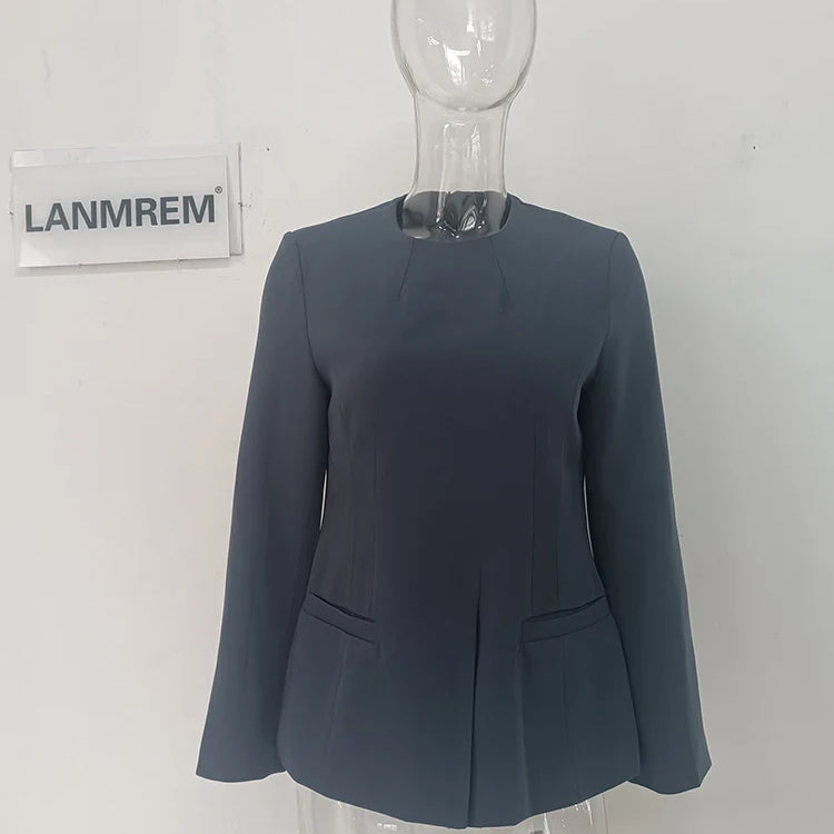 LANMREM Chic Blazer Coat For Women Long Sleeves Round Collar Irregular Fashion Office Lady Clothing Summer New 2DA5301