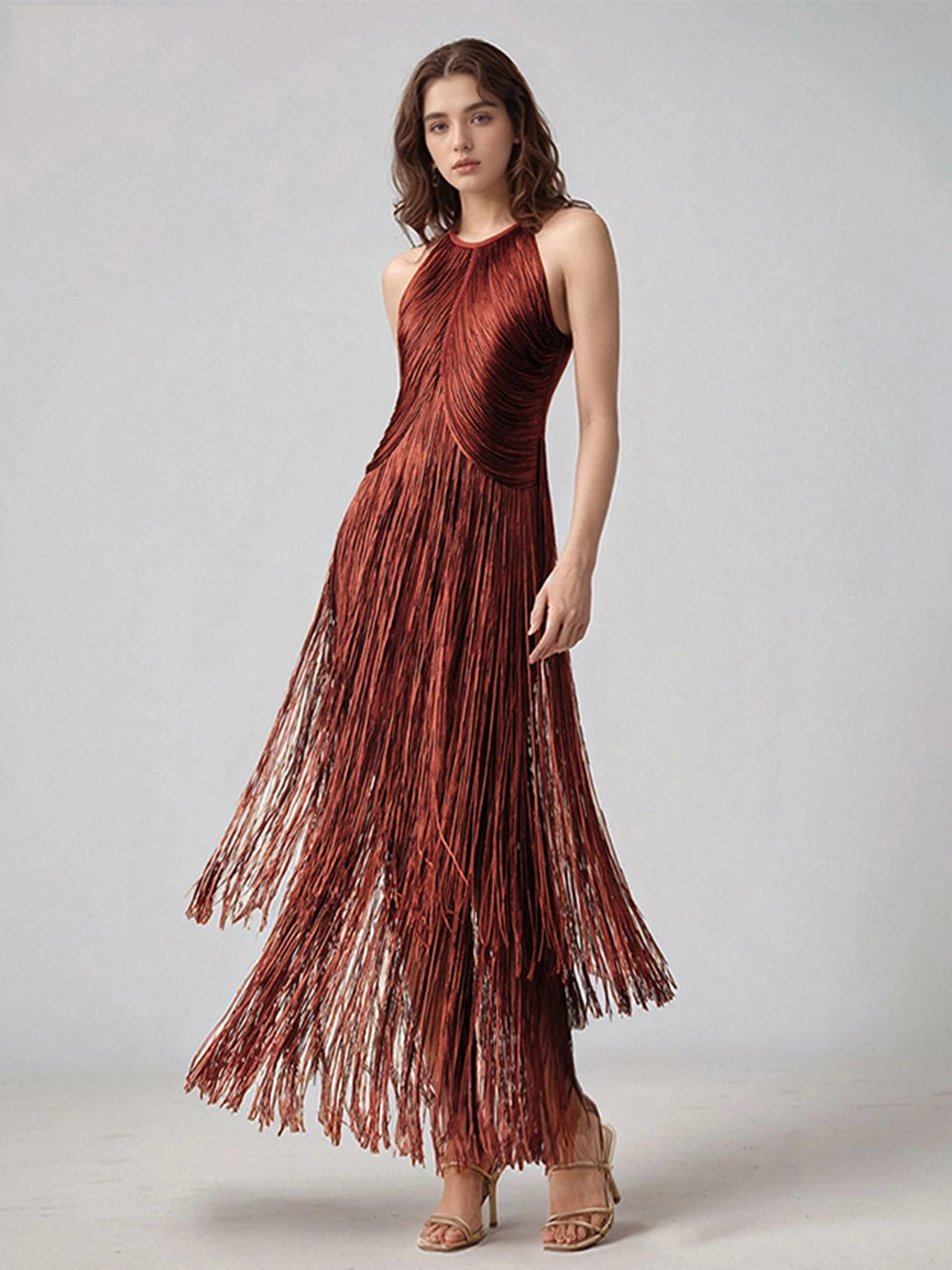 Modphy Sexy Tassel Ankle Bodycon Bandage Long Dress 2025 New Celebrity Elegant Evening Club Luxury Birthday Party Outfit ﻿