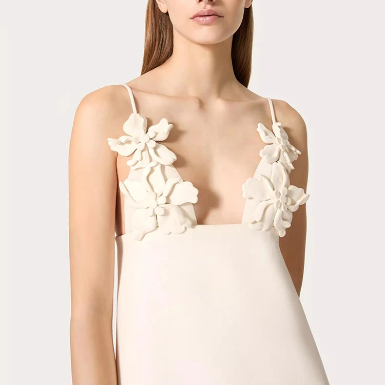 Solid Patchwork Appliques Camisole Dresses For Women Square Collar Sleeveless Backless High Waist Mini Dress