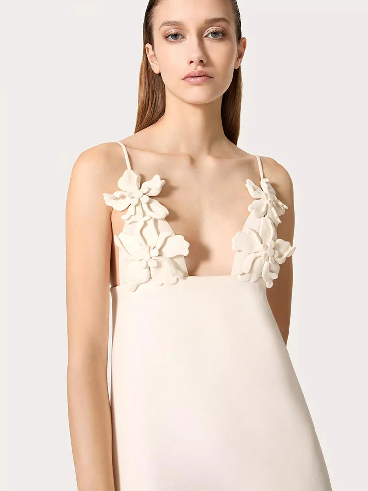 Solid Patchwork Appliques Camisole Dresses For Women Square Collar Sleeveless Backless High Waist Mini Dress