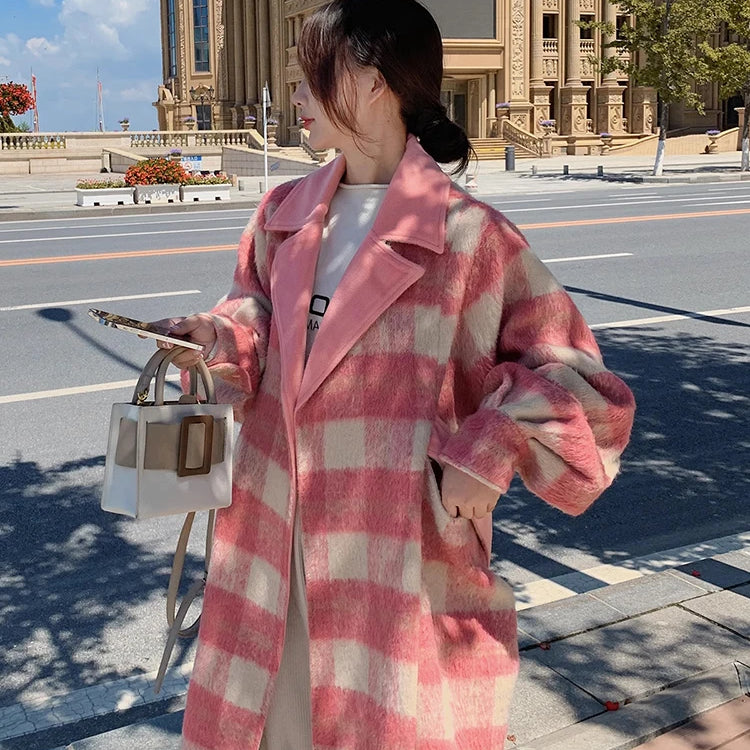 Lautaro Autumn Winter Long Oversized Warm Soft Thick Colorful Woolen Coat Women Sashes Loose Casual Korean Fashion Overcoat 2025