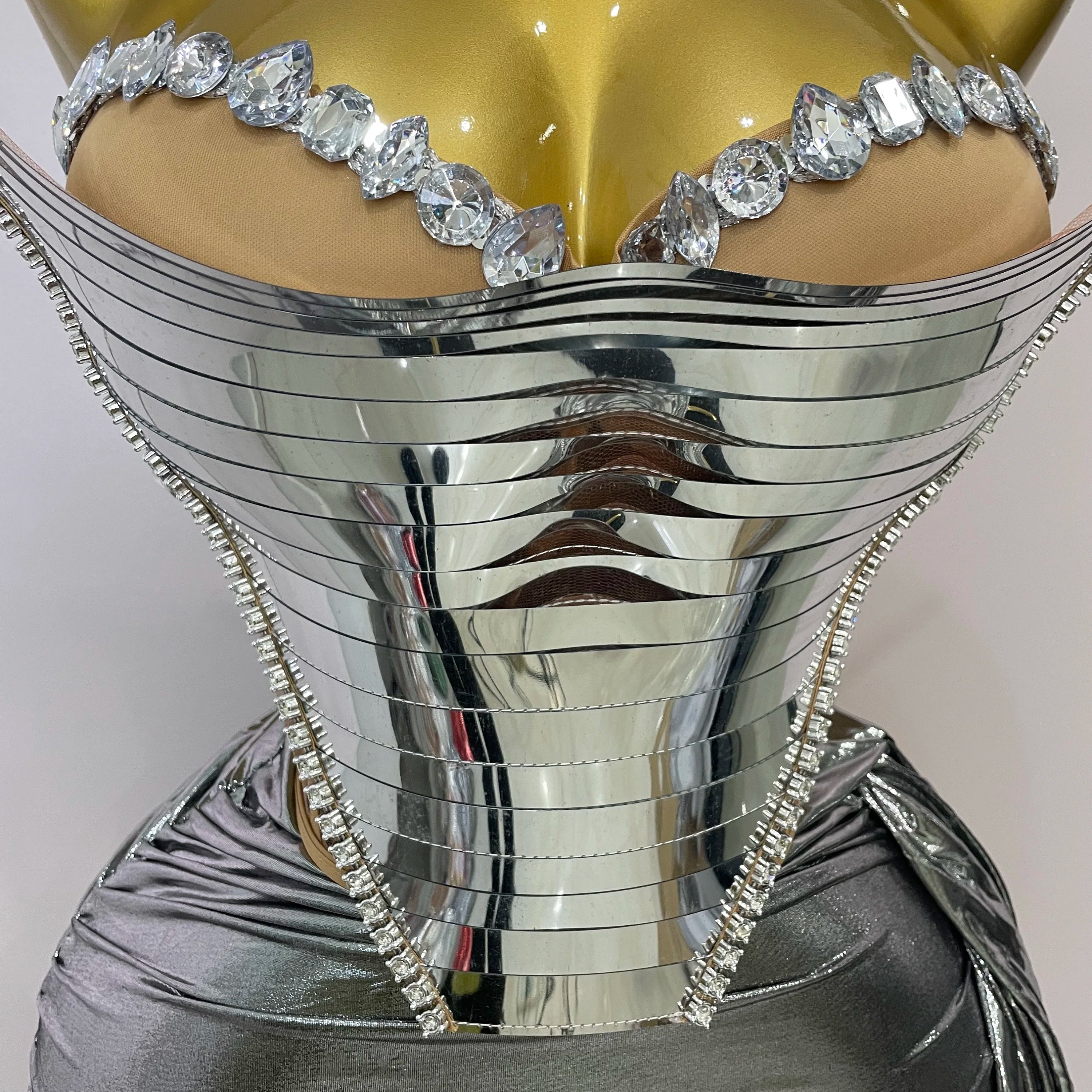 2025 Sparkly Gold Sequin Sexy Top Two Pieces Set Women Celebrate Party Birthday NightClub Performance Dancer Show Stage Outfit