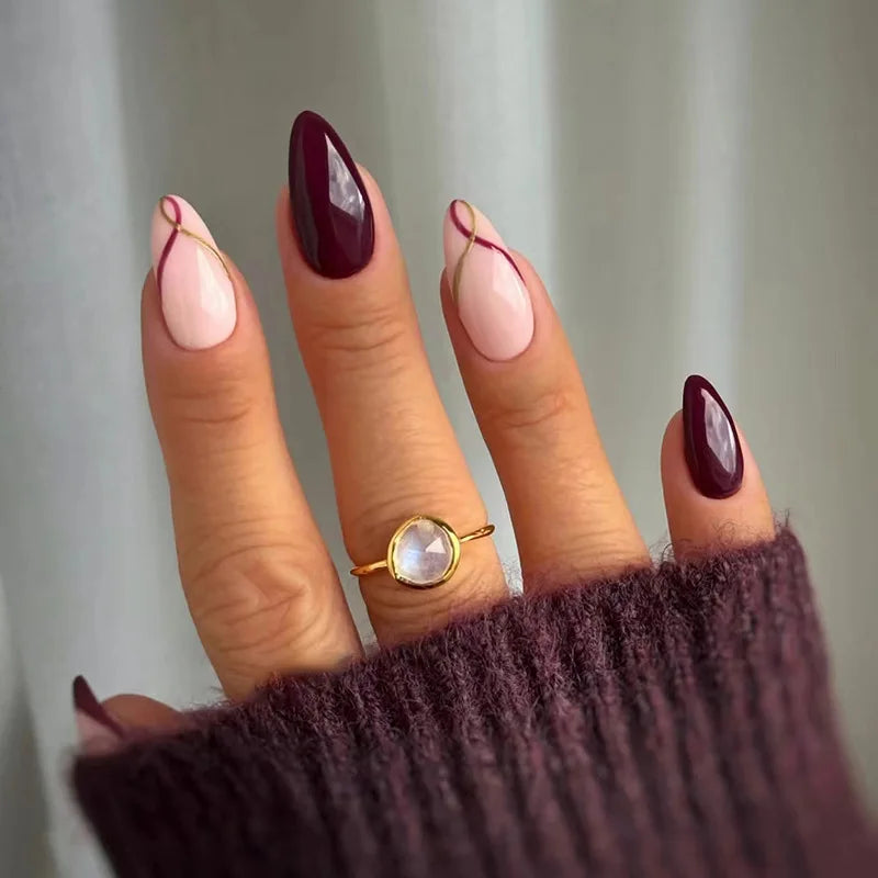 24Pcs Gradient Pink Nails Set Press on Cute French Press on False Nails Flower Design Wearable Almond Full Cover Fake Nail Tips 1784