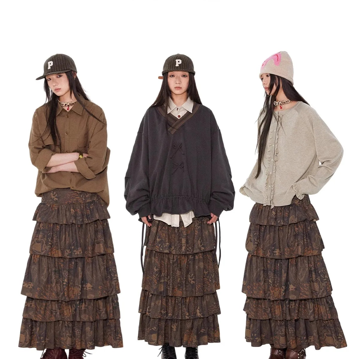 Lautaro Spring Long Soft Flowy Colorful Floral Print Tiered Midi Skirt Women High Waist High Quality Luxury Designer Clothes