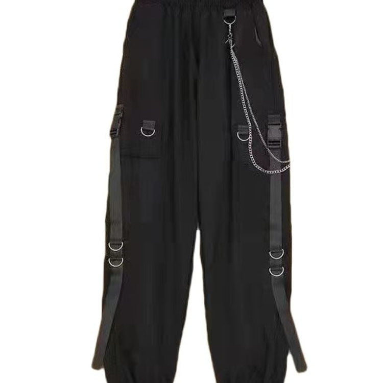 Women Streetwear Harajuku 3 Piece Set Pants For Women Chain Spring Cargo Pants+Hooded Vest+White Loose Blouse